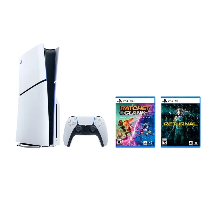 Consola PS5 Estándar 1TB Slim Blanco|Negro + 1 Control inalámbrico + Juego PS5 Returnal + Juego PS5 Ratchet & Clank: Rift Apart